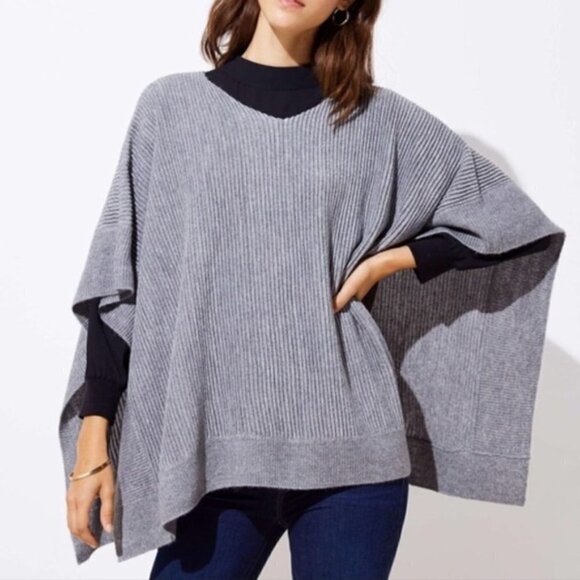 LOFT Poncho Women's Size XS/S Purple Plum Oversized Rib-Knit - Picture 4 of 7